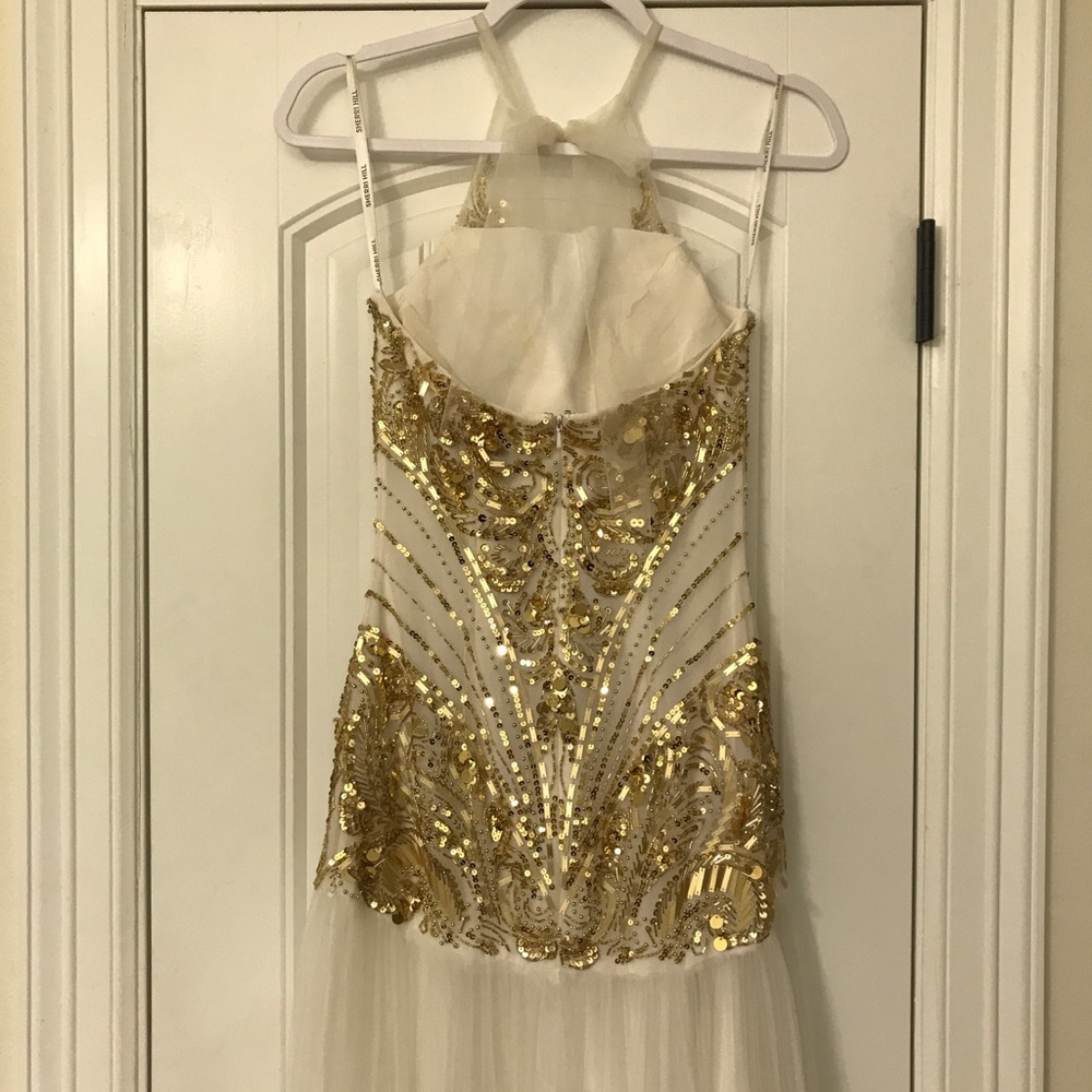 Custom Sherri Hill white/gold prom pageant gown - Picture 3 of 8